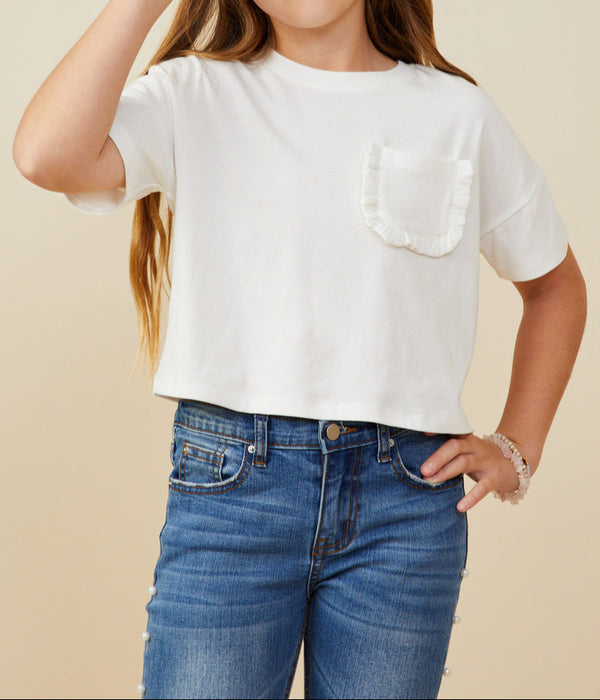 Ruffle Pocket Knit T Shirt