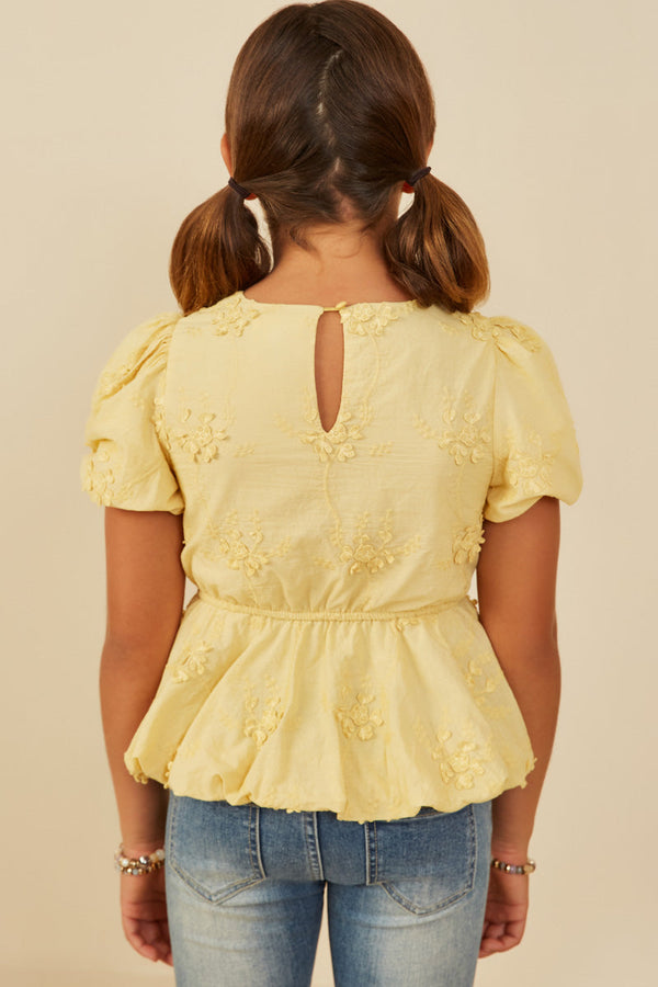 Crochet Floral Eyelet Bubble Peplum Top