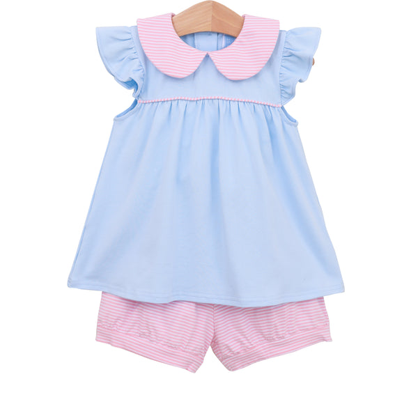 Genevieve Bloomer Set- Light Pink Stripe/Light Blue