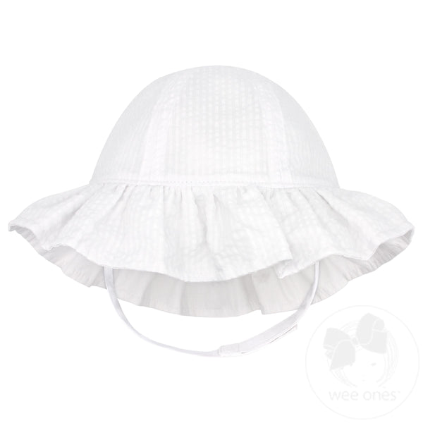 Reversible Seersucker Ruffle Brim Hat- White