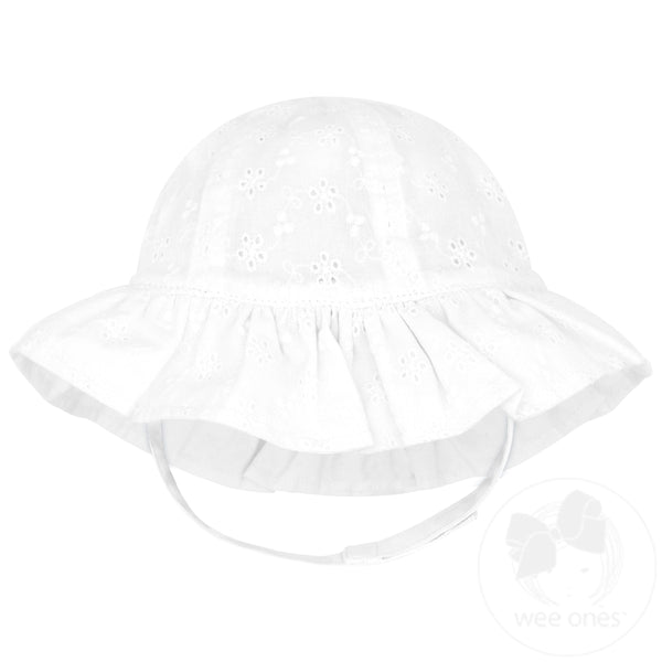 Reversible Ruffle Brim Eyelet Hat- White