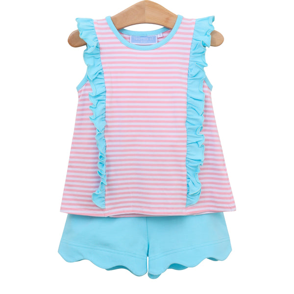 Hazel Short Set- Light Pink Stripe/Aqua