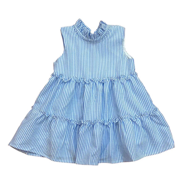 Blue Stripe Sleeveless Tier Dress