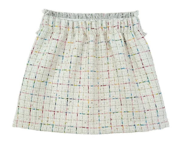 Multicolor Tweed Flat Front Skirt