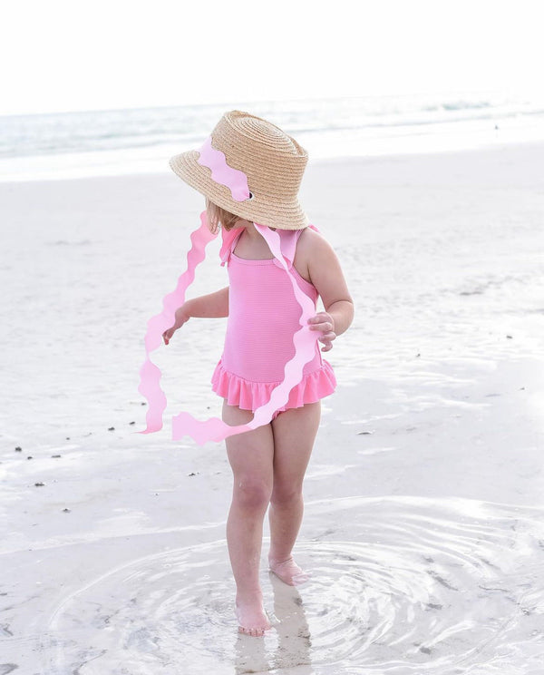 Harbor Hat w/ Pink Scalloped Ribbon