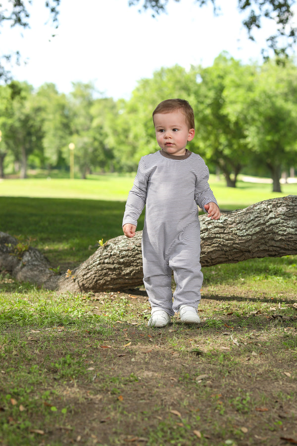 James LS Romper- Beige Stripe