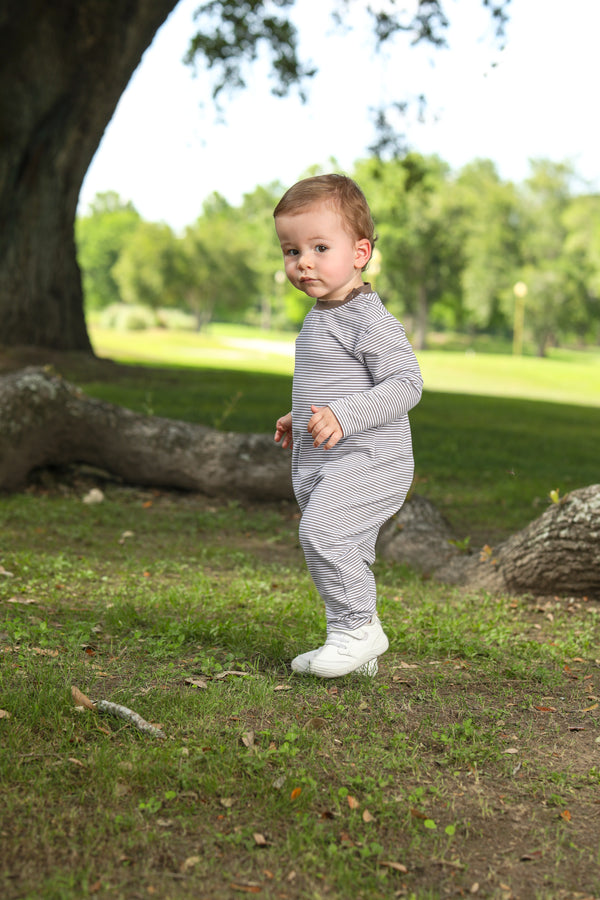 James LS Romper- Beige Stripe