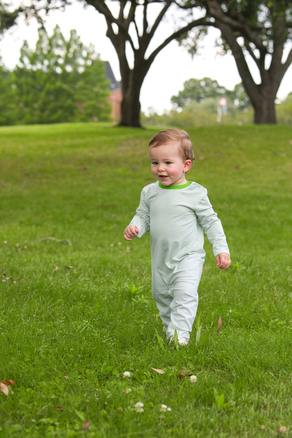 James LS Romper- Moss Green Stripe