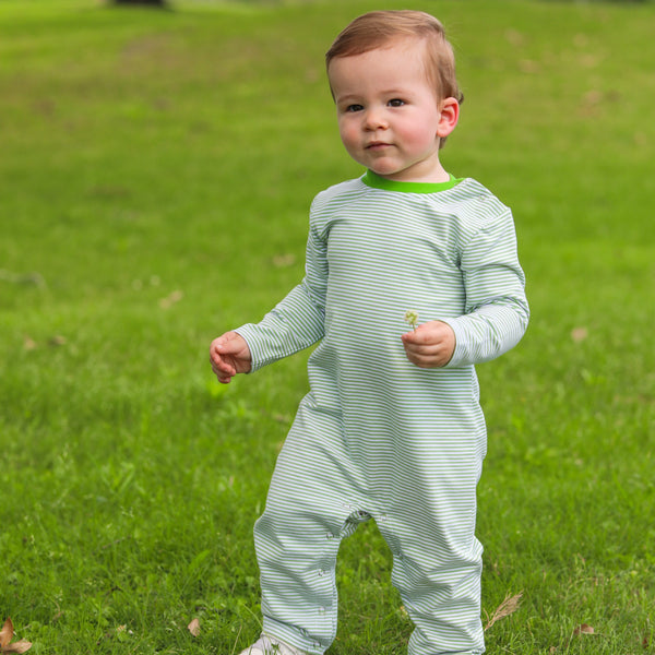 James LS Romper- Moss Green Stripe