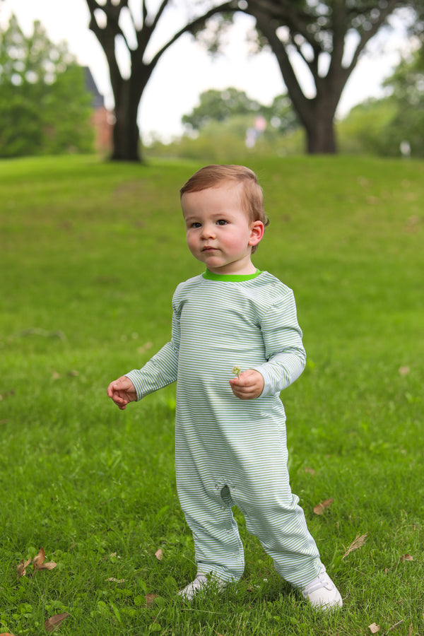 James LS Romper- Moss Green Stripe