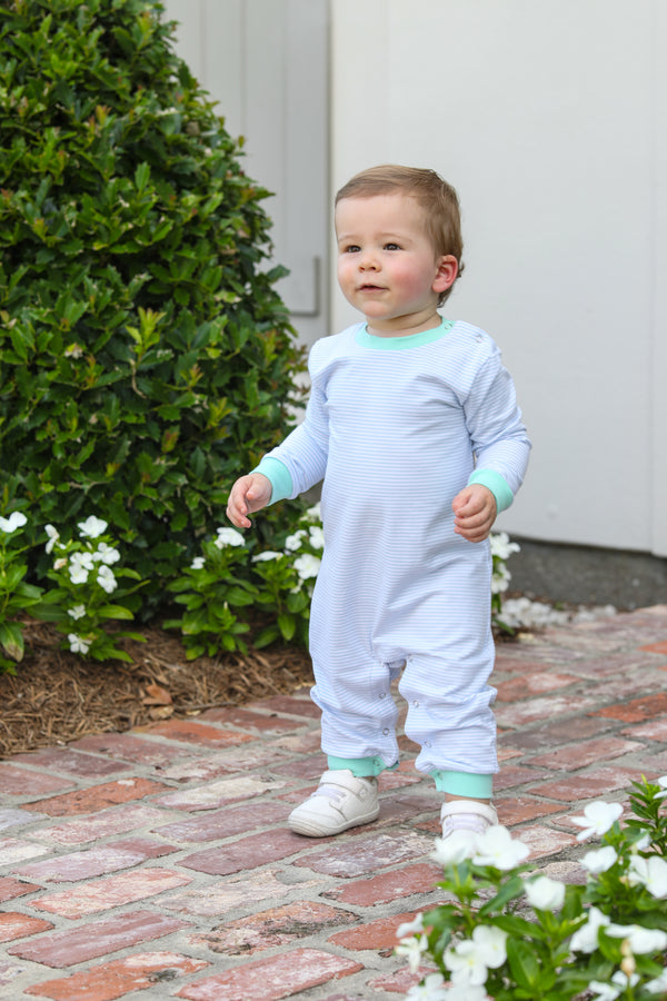 Thomas Romper- Light Blue Stripe & Mint