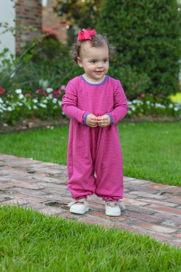 Sadie Romper- Pink & Purple Stripe