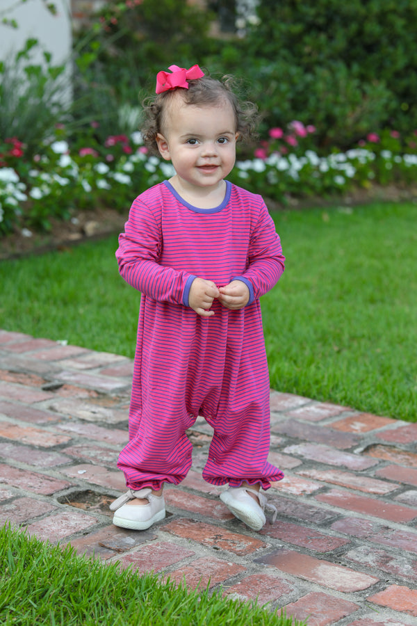 Sadie Romper- Pink & Purple Stripe