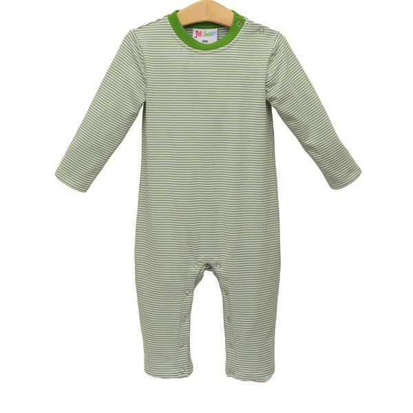 James LS Romper- Moss Green Stripe