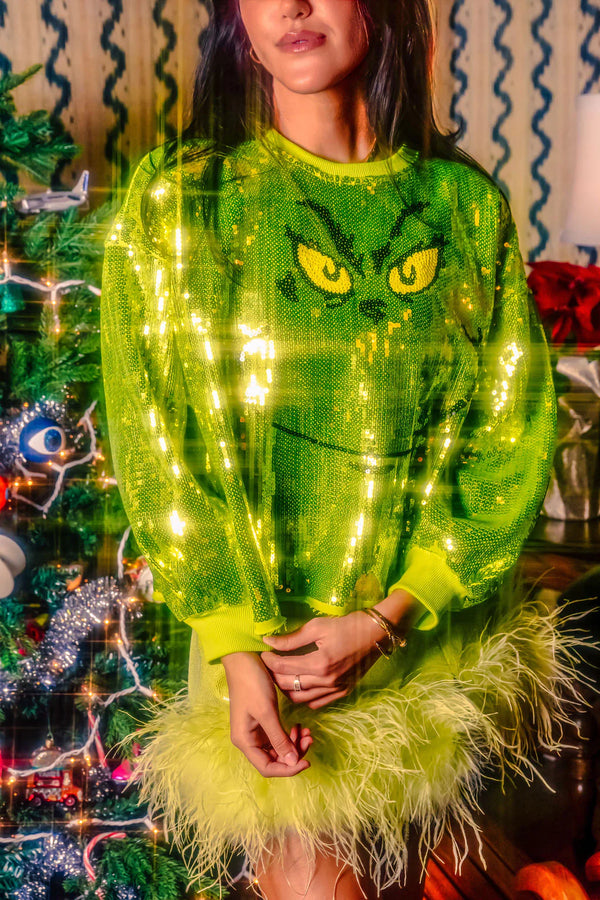 Green Full Sequin Grinch Sweatshirt- Women's