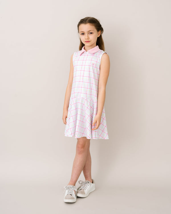 Olivia Dress- Palm Island Windowpane, Cotton Candy Pink