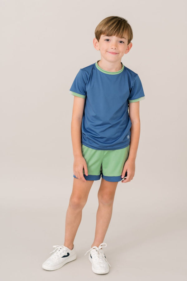 Bradley Basic Tee- Baton Rouge Blue, Pistachio Green