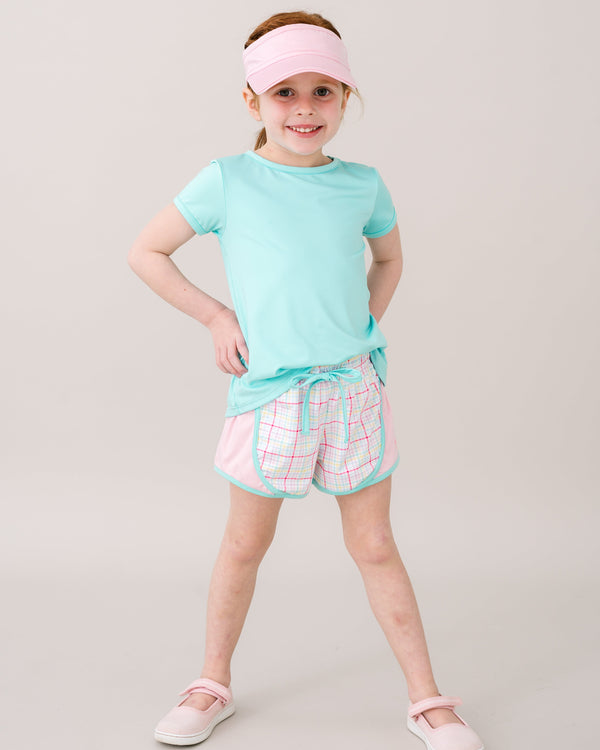 Elise Short- Palm Island Windowpane, Cotton Candy Pink, Totally Turquoise