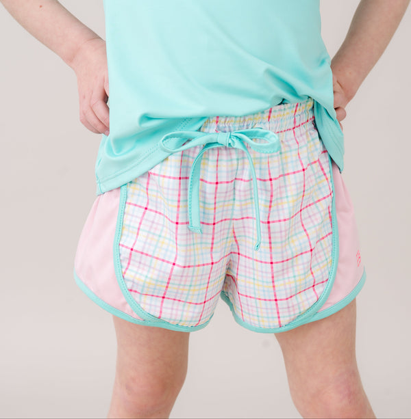 Elise Short- Palm Island Windowpane, Cotton Candy Pink, Totally Turquoise