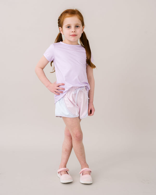 Elise Short- Cotton Candy Pink, Cotton Candy Blue, Petal Purple Ministripe