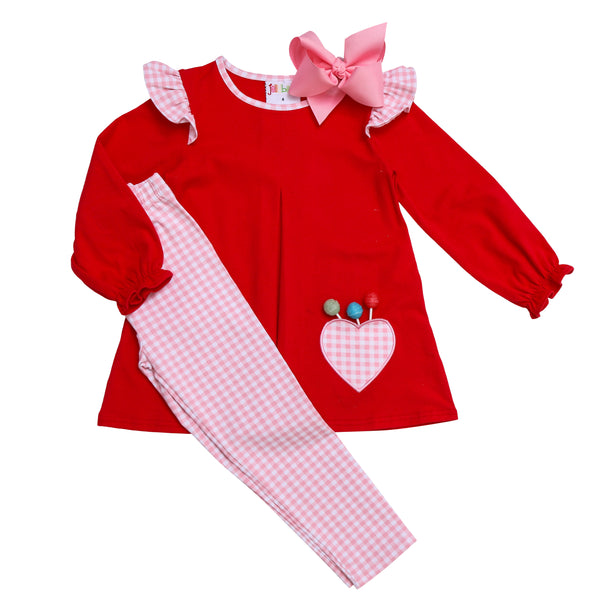 Heart Pockets Applique Pants Set