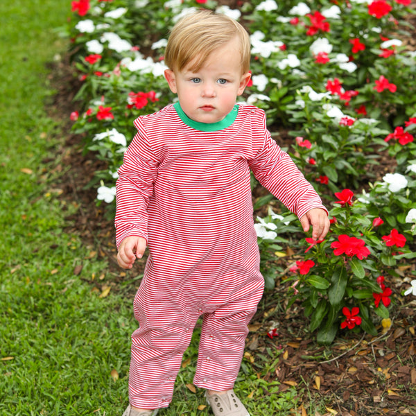 James Romper- Red Stripe & Green