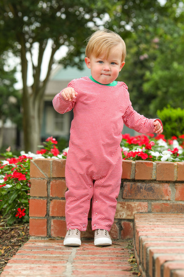 James Romper- Red Stripe & Green