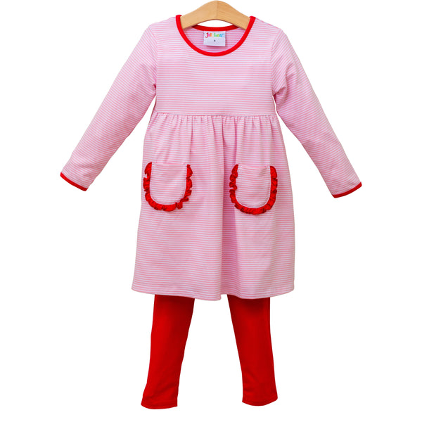 Reese Ruffle Pants Set- Pink Stripe and Red