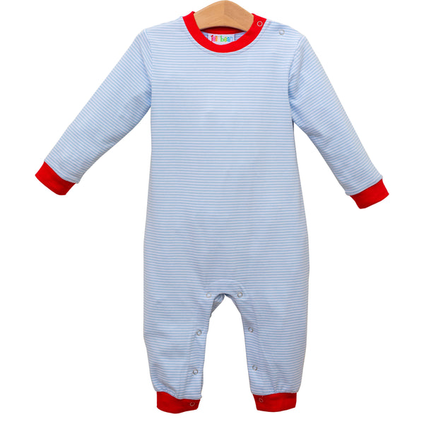 Thomas Romper- Light Blue Stripe & Red