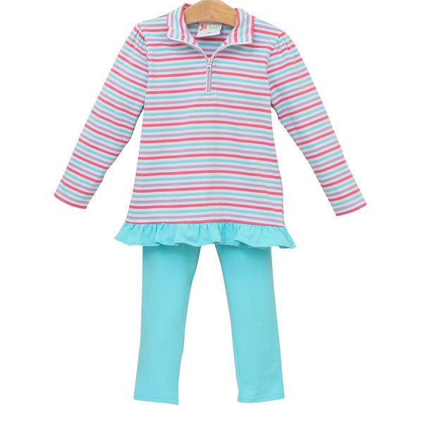 1/4 Zip Ruffle Pullover Set- Candy Stripe