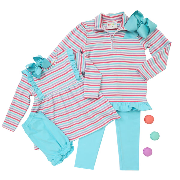 1/4 Zip Ruffle Pullover Set- Candy Stripe