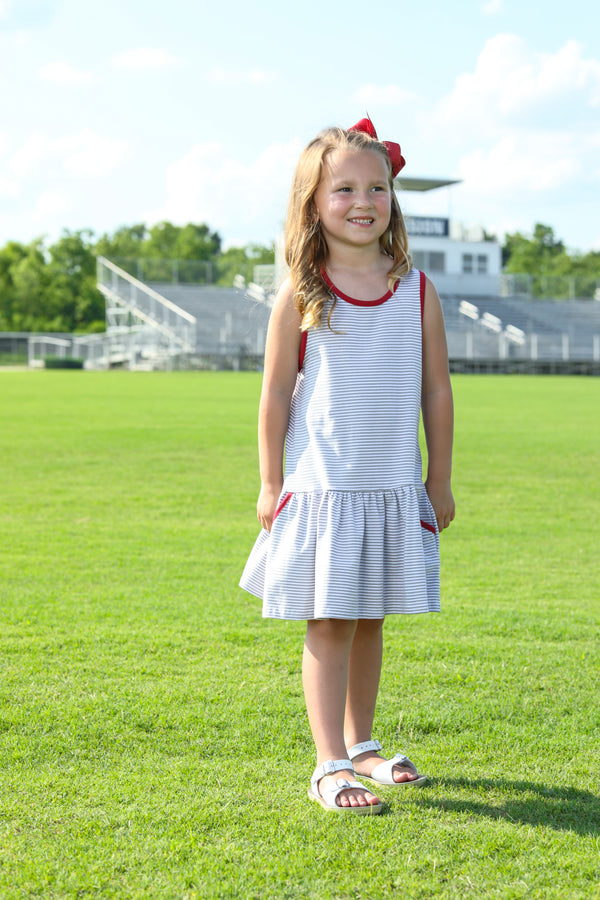 Bow Back Cheer Dress- Grey & Crimson