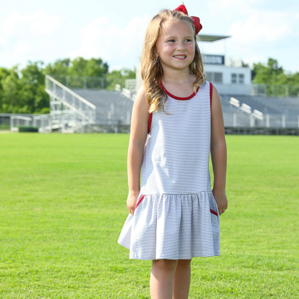 Bow Back Cheer Dress- Grey & Crimson