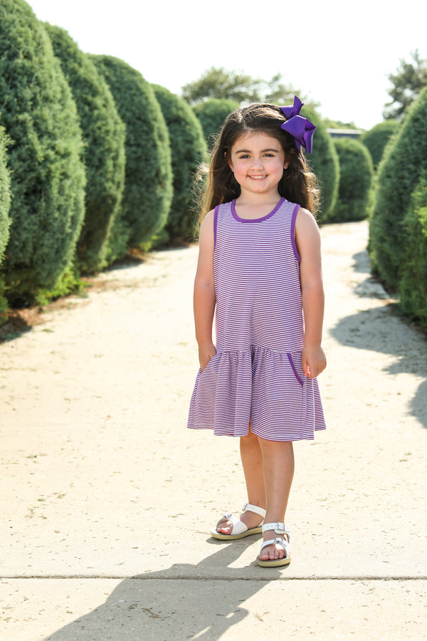 Bow Back Cheer Dress- Purple Stripe