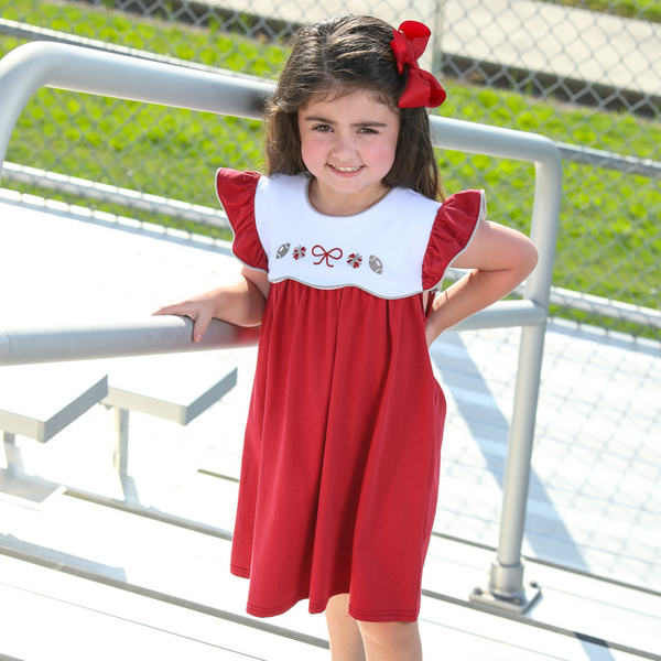 Team Spirit Scallop Dress- Crimson