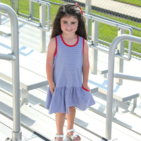 Bow Back Cheer Dress- Blue & Red