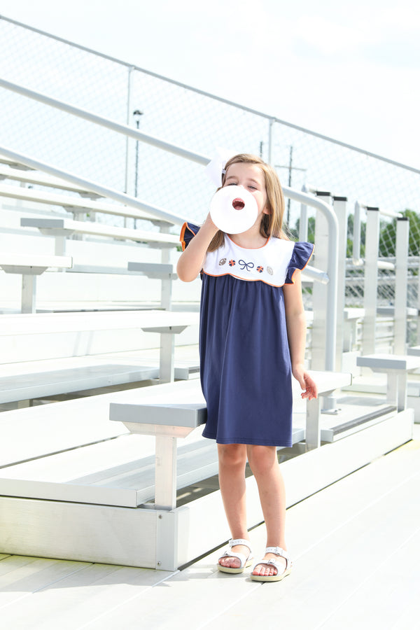 Team Spirit Scallop Dress- Navy/Orange