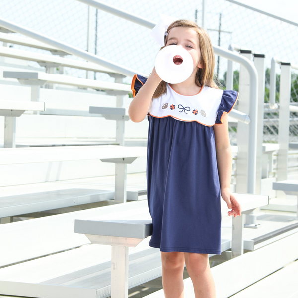 Team Spirit Scallop Dress- Navy/Orange