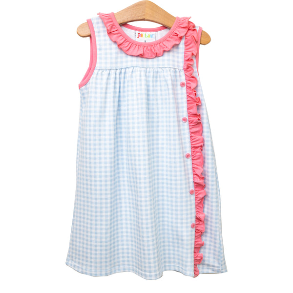 Clara Sleeveless Dress- Blue Gingham And Pink