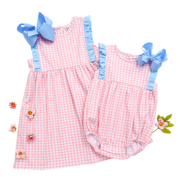 Evie Bubble- Pink Gingham and Light Blue