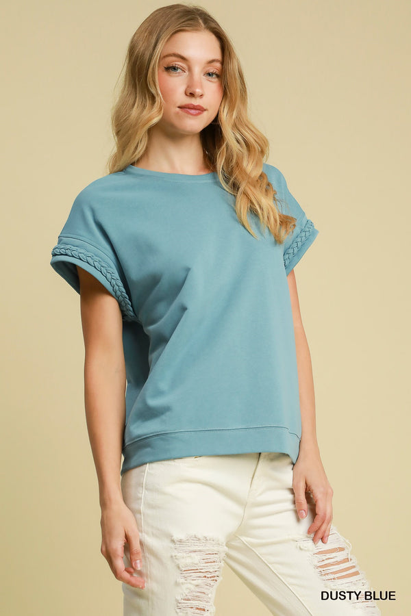 Round Neck French Terry Short Set- Dusty Blue