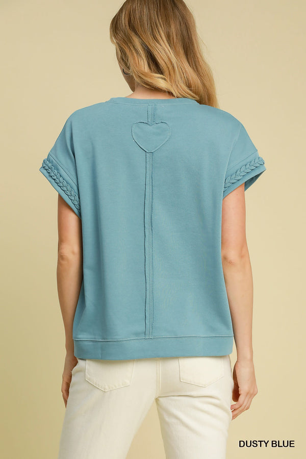 Round Neck French Terry Short Set- Dusty Blue