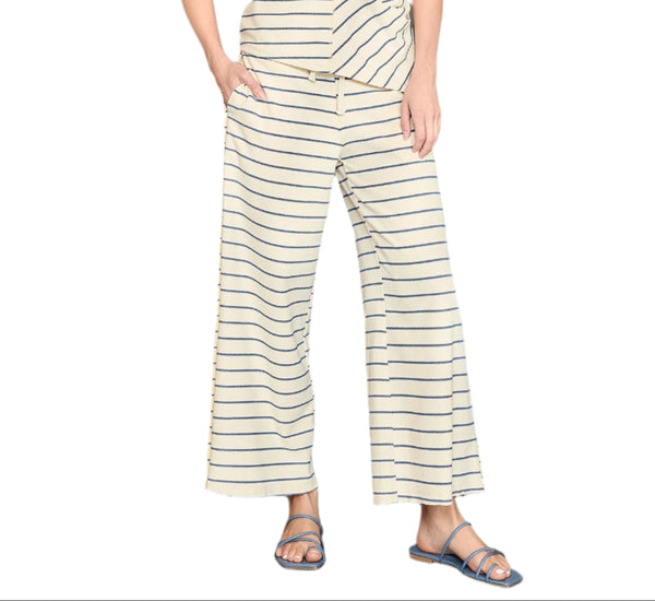 Stripe Knit Pants Set- Cream