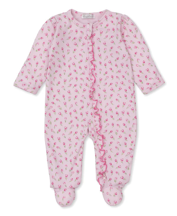 Tulip Blossoms Zip Footie- Pink