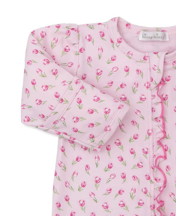 Tulip Blossoms Zip Footie- Pink