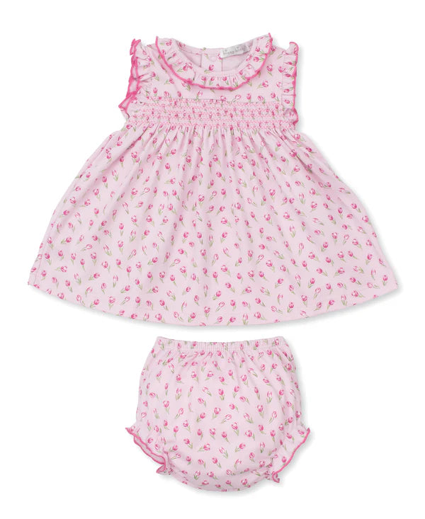 Tulip Blossoms Smocked Dress Set- Pink