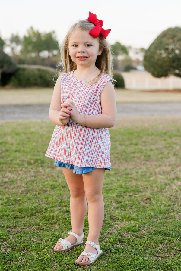 Patriotic Knit Kinley Knot Ruffle Short Set