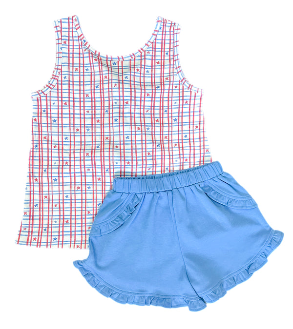 Patriotic Knit Kinley Knot Ruffle Short Set