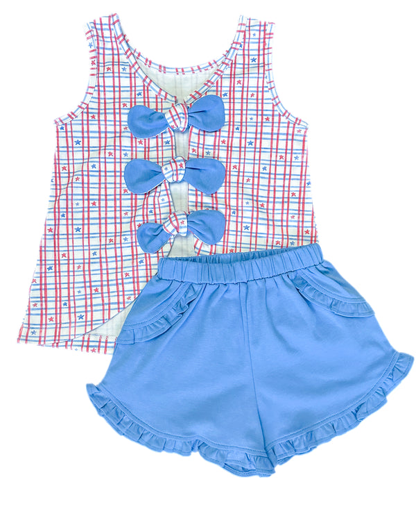 Patriotic Knit Kinley Knot Ruffle Short Set