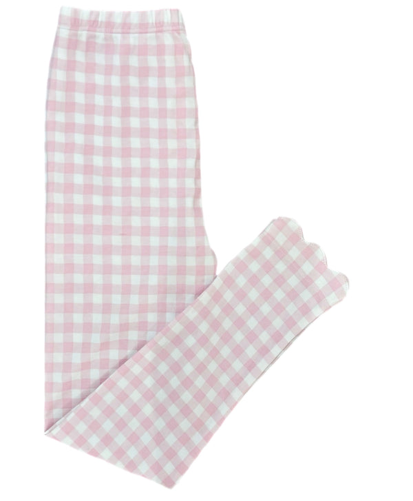 Light Pink Gingham Scalloped Leggings